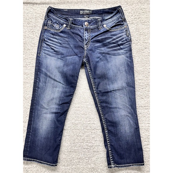 Silver Jeans Suki Flap Capri Jeans Women's 31 Blue Stretch‎ Denim Pockets - Picture 1 of 8